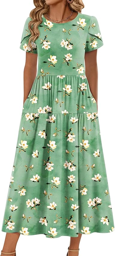 Zeagoo Summer Dresses for Women 2026 Maxi Bohemian Floral Short Sleeve Long Dress Casual Flowy Tired Beach Sundress